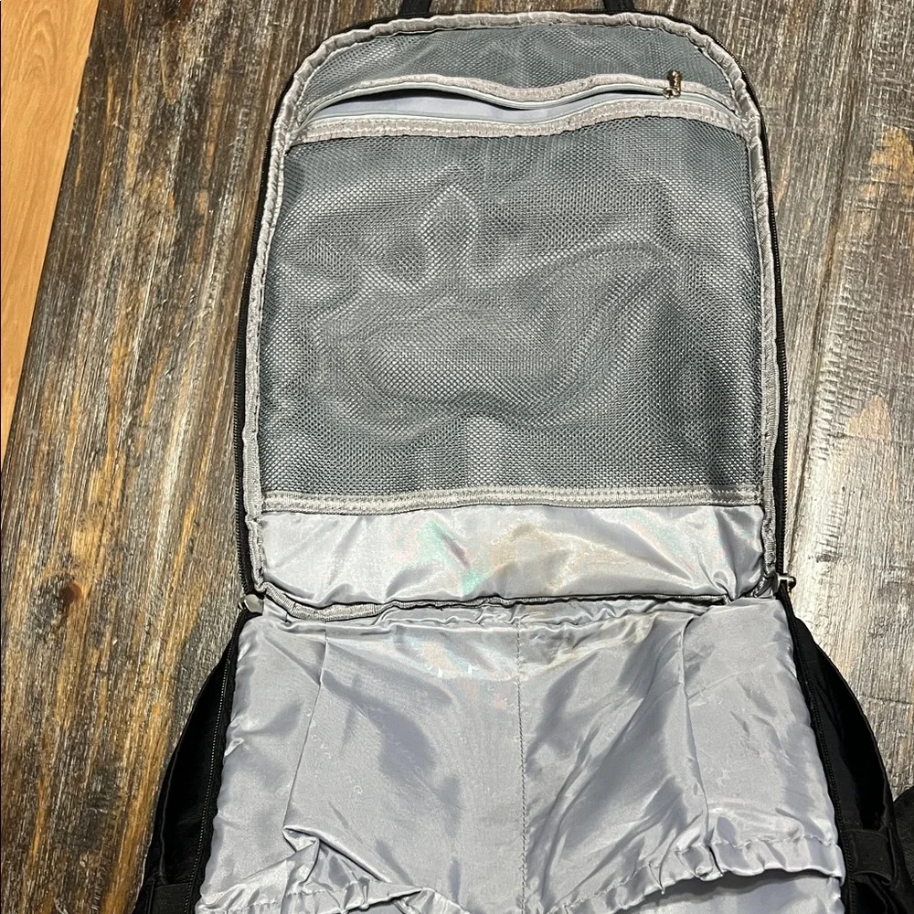 Black Diaper Bag with 16 pockets and Tan Accents